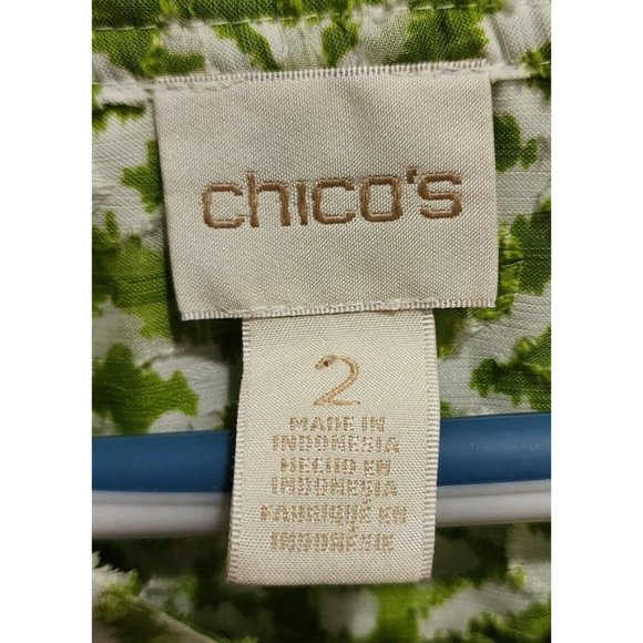 Chico's Women's Long Sleeve V Neck Tunic Top Green/White Semi-Sheer Size 2 (L) - Picture 4 of 10